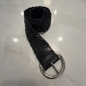 Fossil Woven Belt Women M Black Excellent 2" Wide Leather BT3505001